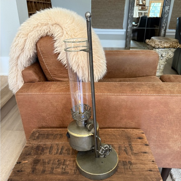 Handmade Artisan Architectural Metal Battery Operated Table Lamp - Picture 3 of 15